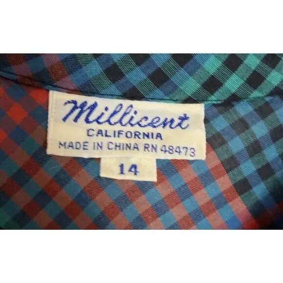Millicent California Vintage Plaid Womens Puff Short Sleeve Belted Dress US 14 - Picture 8 of 8